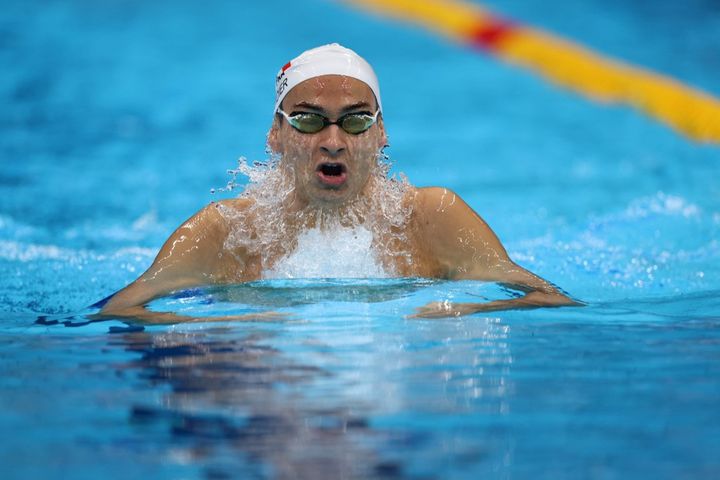 Ugo Didier, lors de l'épreuve du 200 m individuel, au Jeux de Tokyo, le 1e septembre 2021. (BEHROUZ MEHRI / AFP)