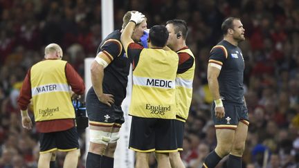 Le Gallois Bradley Davies soigné sur le terrain, le 1er octobre 2015, lors du match contre les Fidji.&nbsp; (REBECCA NADEN / REUTERS)