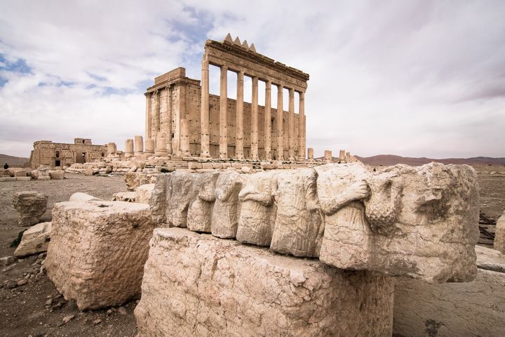 Le temple de B&ecirc;l &eacute;tait l'un des joyaux de la cit&eacute; antique de Palmyre (Syrie). (MANOLO ESPALIU / AURIMAGES / AFP)