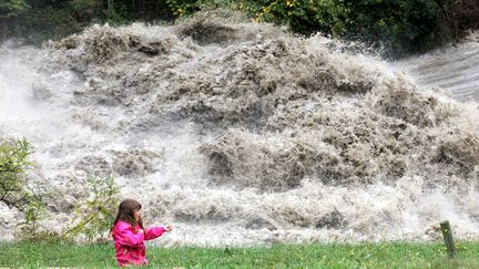 La crue du gave de Pau &agrave; Nay (Pyren&eacute;es-Atlantiques), le 20 octobre 2012. (MAXPPP)