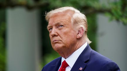 Le président américain Donald Trump lors d'une conférence de presse, le 9 juillet 2020, dans les jardins de la Maison Blanche à Washington DC. (KEVIN LAMARQUE / REUTERS)