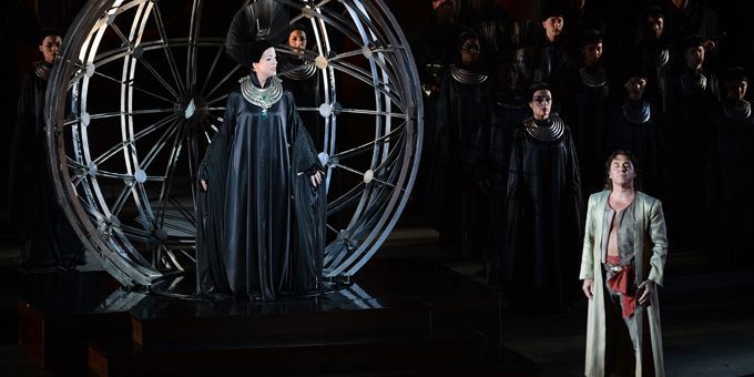 Lise Lindstrom (Turandot) et Roberto Alagna (Calaf) en répétition à Orange (25/7/2012)
 (AFP / Boris Horvat)