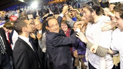 François Hollande en meeting à Rennes (FRED DUFOUR / POOL / AFP)