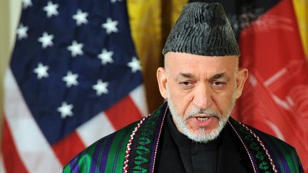 Le pr&eacute;sident afghan Hamid Karza&iuml; lors d'une conf&eacute;rence de presse &agrave; Washington, aux Etats-Unis, le 11 janvier 2013. (JEWEL SAMAD / AFP)