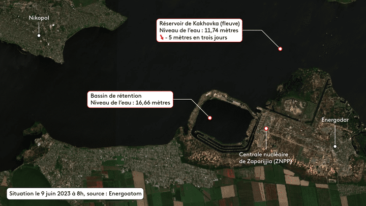 Vue satellite de la centrale nucléaire de Zaporijjia. (HELOÏSE KROB / FRANCEINFO)