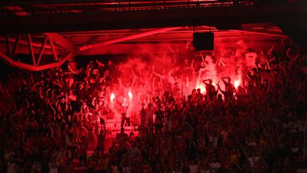 Des supporters dans les tribunes, durant le match entre le SL Benfica et le PSG, le 5 octobre 2022. (FRANCK FIFE / AFP)