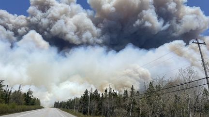 Après l'ouest du pays, l'est du Canada subit lui aussi d'importants incendies, comme ici près de Barrington Lake, le 28 mai 2023. (HANDOUT / NOVA SCOTIA GOVERNMENT / AFP)