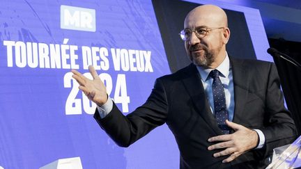 Le président du Conseil européen Charles Michel le 7 janvier 2024 à Louvain-la-Neuve (Belgique). (NICOLAS MAETERLINCK / BELGA / AFP)