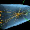 Une image de synth&egrave;se, distribu&eacute;e par le Cern le 4 juillet 2012,&nbsp;repr&eacute;sentant les traces d'une collision enregistr&eacute;es par l'exp&eacute;rience CMS. (CERN / AFP)