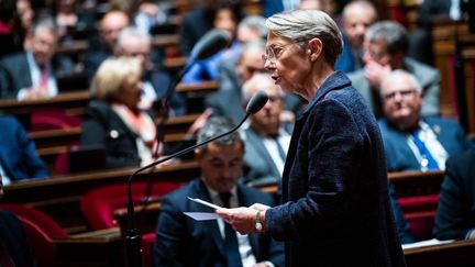 Elisabeth Borne, le 29 mars 2023, au Sénat. (XOSE BOUZAS / HANS LUCAS / AFP)