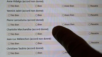 Le questionnaire qui permettait de départager les sept candidats retenus pour la Primaire populaire, janvier 2022 (DAMIEN MEYER / AFP)