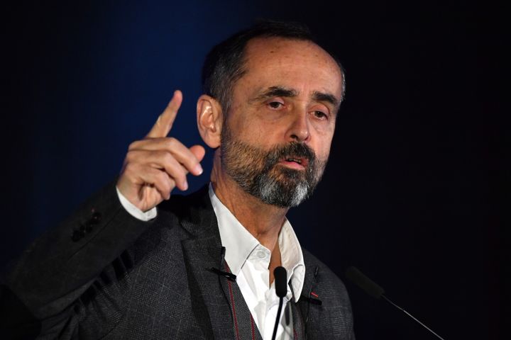 Robert Ménard lors d'un meeting de soutien au candidat du Rassemblement national à Sète (Hérault), le 22 janvier 2020. (PASCAL GUYOT / AFP)