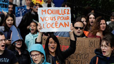 Manifestation à l'occasion de la journée mondiale des océans, à Paris, en juin 2019. (GEOFFROY VAN DER HASSELT / AFP)