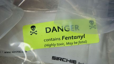 Des sachets d'héroïne, parfois coupée au fentanyl,&nbsp;un analgésique opioïde prescrit contre les douleurs chroniques, photographiés lors d'une saisie de drogue, à New York (Etats-Unis), le 23 septembre 2016. (DREW ANGERER / GETTY IMAGES NORTH AMERICA / AFP)