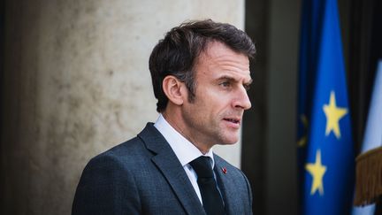 Le chef de l'Etat, Emmanuel Macron, à l'Elysée, le 11 mai 2023. (XOSE BOUZAS / HANS LUCAS / AFP)