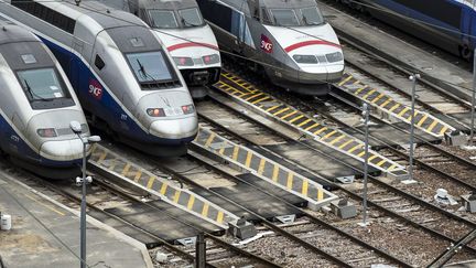 Des TGV au dépôt à Charenton-le-Pont, en mars 2018. (MAXPPP)