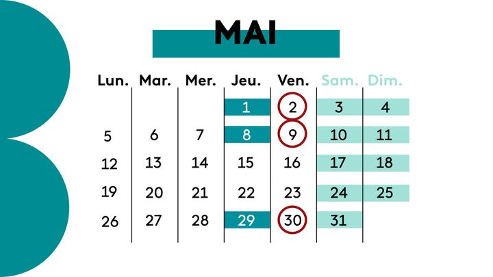 Le mois de mai 2025 comporte pas moins de trois jeudis fériés. (PAULINE LE NOURS / FRANCEINFO)