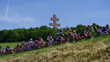 Le peloton est passé par Colombey-les-Deux-Églises, lieu de naissance du général De Gaulle (PHILIPPE LOPEZ / AFP)