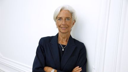 Christine Lagarde avec les journalistes &agrave; Parsi dans les bureaux de son avocat le 27 ao&ucirc;t 2014 (THOMAS SAMSON / AFP)