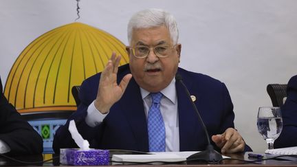 Le président de la Palestine Mahmoud Abbas pendant le Conseil Révolutionnaire du Fatah à Ramallah, capitale administrative de l'autorité palestinienne, le 18 décembre 2019.&nbsp; (ISSAM RIMAWI / ANADOLU AGENCY / AFP)