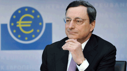 &nbsp; (Le principal taux directeur passe de 0,5% à 0, c’est une première, annonce de Mario Draghi, patron de la BCE © MISTRULLI LUIGI/SIPA)