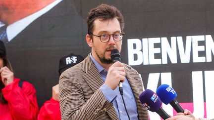 Thibaut Bruttin, nouveau directeur général de Reporters sans frontières (RSF), le 6 mai 2024 à Paris. (TERESA SUAREZ / MAXPPP)