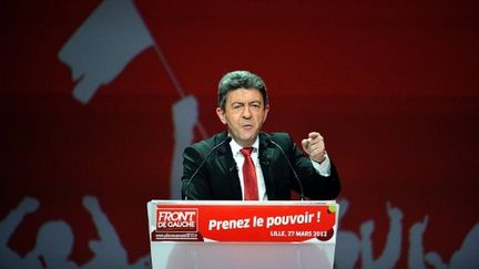 Jean-Luc Mélenchon, lors du meeting au grand palais de Lille, le 27 mars 2012. (AFP - Philippe Huguen)