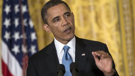 Le pr&eacute;sident am&eacute;ricain, Barack Obama, lors d'une conf&eacute;rence de presse &agrave; la Maison Blanche, &agrave; Washington (Etats-Unis), le 14 janvier 2013. (BRENDAN SMIALOWSKI / AFP)