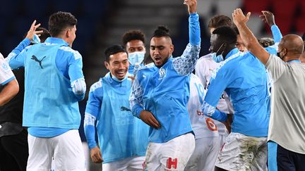 Et ça fait zumba cafew après la victoire de l'OM, pour Dimitri Payet et ses équipiers (FRANCK FIFE / AFP)