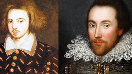 Portraits de Christopher Marlowe (1564 –1593), à gauche, et de Shakespeare (1564-1616) par
 (Wikimedia et FineArtImages/Leemage / AFP)