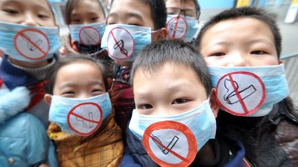 Des enfants participent &agrave; une campagne anti-tabac, le 6 janvier 2014, &agrave; Handan (Chine). (HAO QUNYING / IMAGINECHINA / AFP)