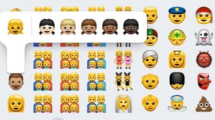 La nouvelle interface de s&eacute;lection d'&eacute;motic&ocirc;nes d&eacute;ploy&eacute;e par Apple mercredi 8 avril 2015. (APPLE)