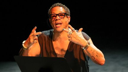 Rapper JoeyStarr at the Théâtre du Nord in Lille, February 12, 2024. (DENIS CHARLET / AFP)