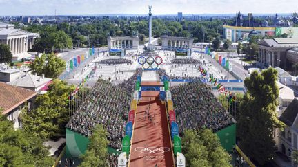 L'arrivée du marathon des Jeux de 2024, dans le projet de Budapest, réalisé en images de synthèse. (BUDAPEST 2024)