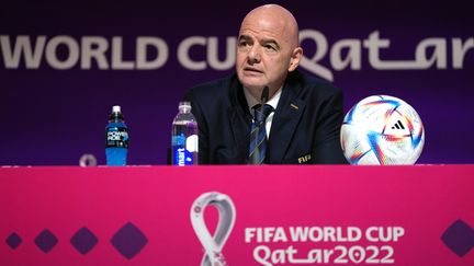 Le président de la Fifa, Gianni Infantino, lors d'une conférence de presse, le 19 novembre 2022 à Doha, à la veille du début de la Coupe du monde 2022 au Qatar (MAXPPP)