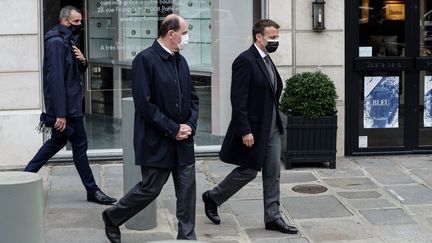 Le Premier ministre Jean Castex et le président de la République Emmanuel Macron à Paris (France) le 19 mai 2021 (GEOFFROY VAN DER HASSELT / AFP)