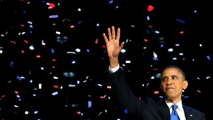 Le pr&eacute;sident d&eacute;mocrate apr&egrave;s son discours de victoire, le 7 novembre 2012 &agrave; Chicago (Illinois). (CHIP SOMODEVILLA / GETTY IMAGES NORTH AMERICA)