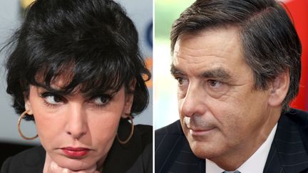 La maire UMP du 7e arrondissement parisien Rachida Dati, le 4 mai 2011, et le Premier ministre Fran&ccedil;ois Fillon, le 20 avril 2011. (PIERRE VERDY / THOMAS SAMSON / AFP)