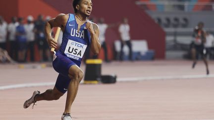 Obi Igbokwe, lors du 4x400m des Mondiaux 2019, avec l'équipe des Etats-Unis, le 28 septembre 2019 (NARIMAN EL-MOFTY / AP)