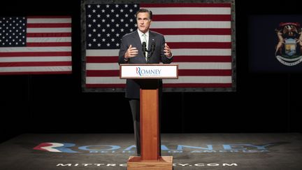 Le candidat &agrave; l'investiture r&eacute;publicaine, Mitt Romney, lors d'un discours &agrave; Lansing (Michigan), le 8 mai 2012. (REBECCA COOK / REUTERS)