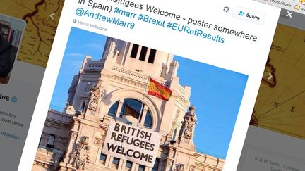  (Une photo retouchée pour annoncer l'accueil de réfugiés britanniques à Madrid après le Brexit © Capture d'écran Twitter)