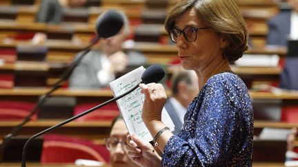 La ministre déléguée à l'Organisation territoriale et aux Professions de santé, Agnès Firmin Le Bodo, s'exprime au Sénat, à Paris, le 7 novembre 2023. (LUDOVIC MARIN / AFP)