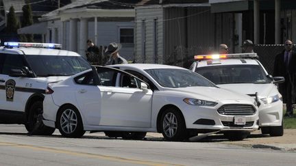 La Ford Fusion blanche dans laquelle Steve Stephens s'est donné la mort au moment de son arrestation, le 18 avril 2017. (GREG WOHLFORD/AP/SIPA)