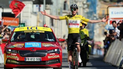 Le Slovène Tadej Pogacar a remporté la 8e étape de Paris-Nice, le 12 mars 2023. (DAVID PINTENS / AFP)