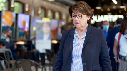 Martine Aubry, maire sortante PS&nbsp;de Lille, lors d'une conférence de presse avant le second tour des élections municipales, le 24 juin 2020. (SYLVAIN LEFEVRE / HANS LUCAS)