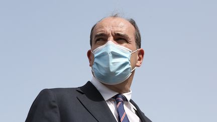 Le premier ministre, Jean Castex, à son arrivée au centre de vaccination de Leucate (Aude), le 11 août 2021. (FREDERIC SCHEIBER / AFP)