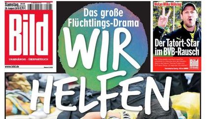 Capture d'&eacute;cran de la une du quotidien allemand "Bild", qui lance une campagne de soutien aux r&eacute;fugi&eacute;s, le 29 ao&ucirc;t 2015. (BILD)