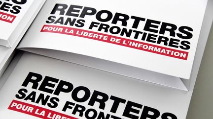 Logo of Reporters Without Borders, April 25, 2018, in Paris.  (BERTRAND GUAY / AFP)