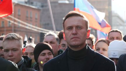 L'activiste anti-corruption russe Alexeï Navalny lors d'un rassemblement commémorant les 5 ans de l'assassinat de l'opposant Boris Nemtsov à Moscou (Russie), le 29 février 2020. (SHAMIL ZHUMATOV / REUTERS)