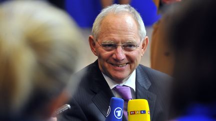 Le ministre des Finances allemand,&nbsp;Wolfgang Sch&auml;uble, le 21 janvier 2013, &agrave; Bruxelles. (GEORGES GOBET / AFP)